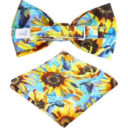 Henk ter Horst 100% katoenen vlinderstrik met geverfde zonnebloemen print Geel