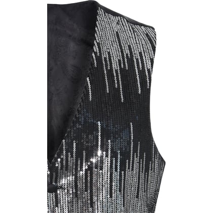 Henk ter Horst Feestgilet pailletten zigzagdessin glanzend glitter waistcoat smokinggilet, zwart Zilver