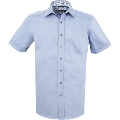 Henk ter Horst 100% katoenen business overhemd met korte mouw en contrastbeleg in de kraag Blauw