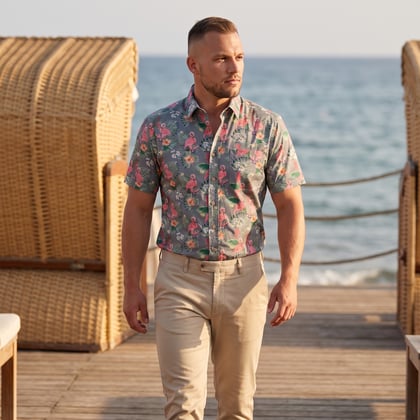 Koop Henk ter Horst 100% katoenen overhemd met korte mouw en fotoprint Roze voor slechts  € 79,95 bij Henk ter Horst herenmode