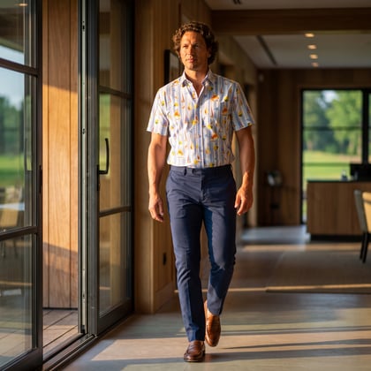Koop Henk ter Horst 100% katoenen overhemd met korte mouw en zeilboten citroenen gestreepte print Geel voor slechts  € 79,95 bij Henk ter Horst herenmode