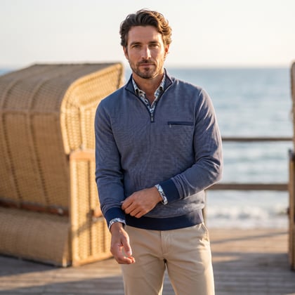 Koop Trui met rits gemeleerd borstzak Chris Cayne Blauw voor slechts  € 59,95 bij Henk ter Horst herenmode