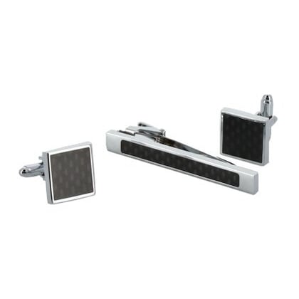 Koop Dasklem & manchetknopen vierkant zilver met mat zwart voor slechts  € 49,95 bij Henk ter Horst herenmode