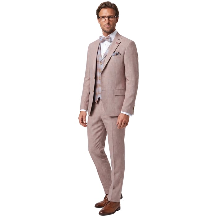 Koop Atelier Torino 3-delig linnen kostuum met geruit gilet Brique voor slechts  € 799,95 bij Henk ter Horst herenmode