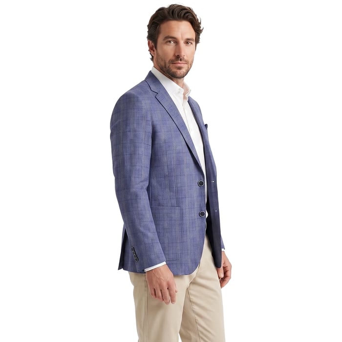 Koop Weis ruimvallend tricot colbert glencheck met stretch Blauw voor slechts  € 167,96 bij Henk ter Horst herenmode