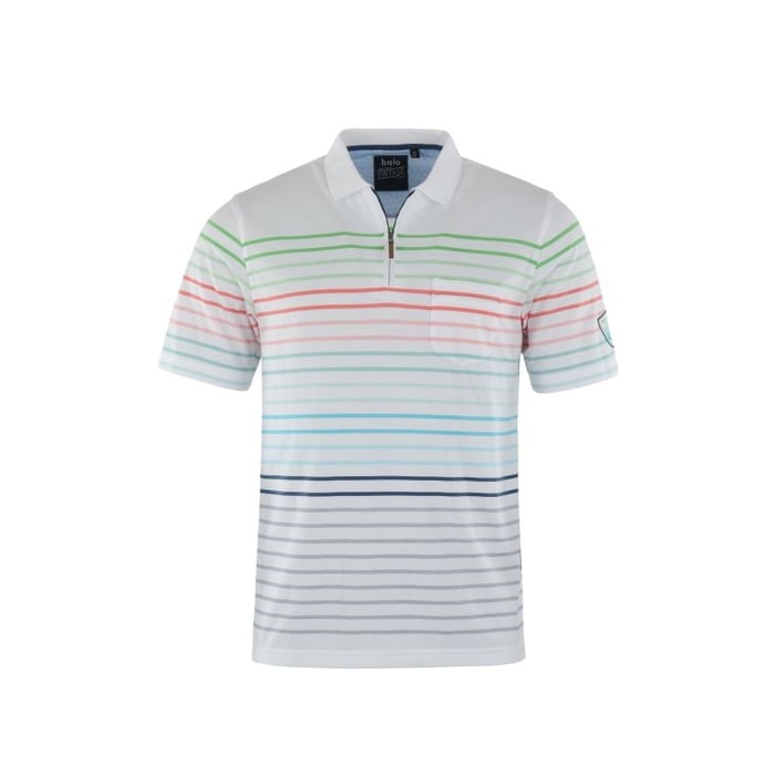 Koop Hajo Piqué poloshirt met gestreept patroon wit voor slechts  € 29,97 bij Henk ter Horst herenmode