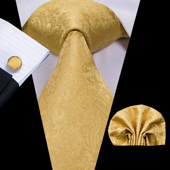 Koop Stropdas, pochet en manchetknopenset paisley goud geel voor slechts   bij Henk ter Horst herenmode