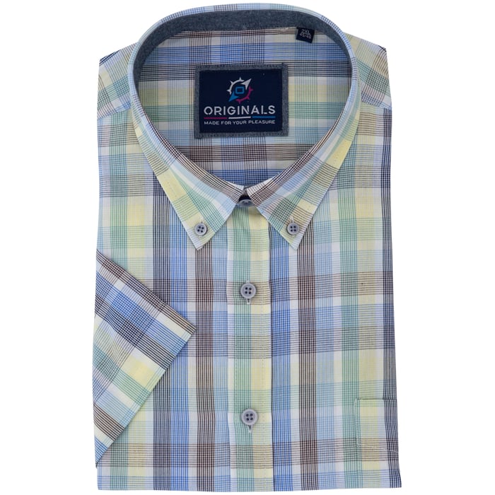 Koop GCM originals overhemd korte mouw ruit print Geel voor slechts   bij Henk ter Horst herenmode
