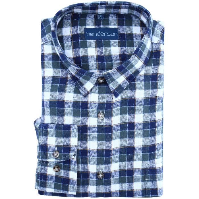 Koop GCM Henderson big men overhemd lange mouw flanel geblokt met visgraat Groen voor slechts  € 49,95 bij Henk ter Horst herenmode