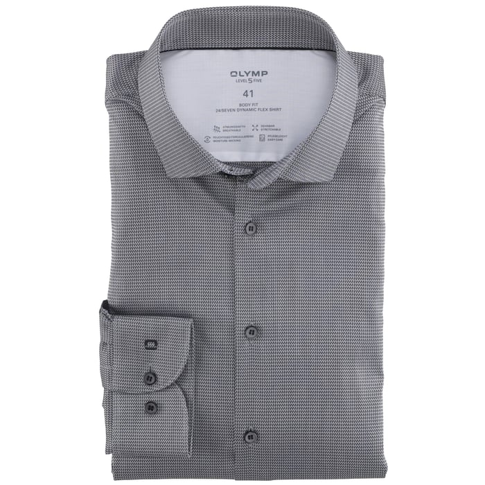 Koop Olymp Level Five body fit overhemd met een modern kent kraag  Zwart voor slechts  € 79,95 bij Henk ter Horst herenmode