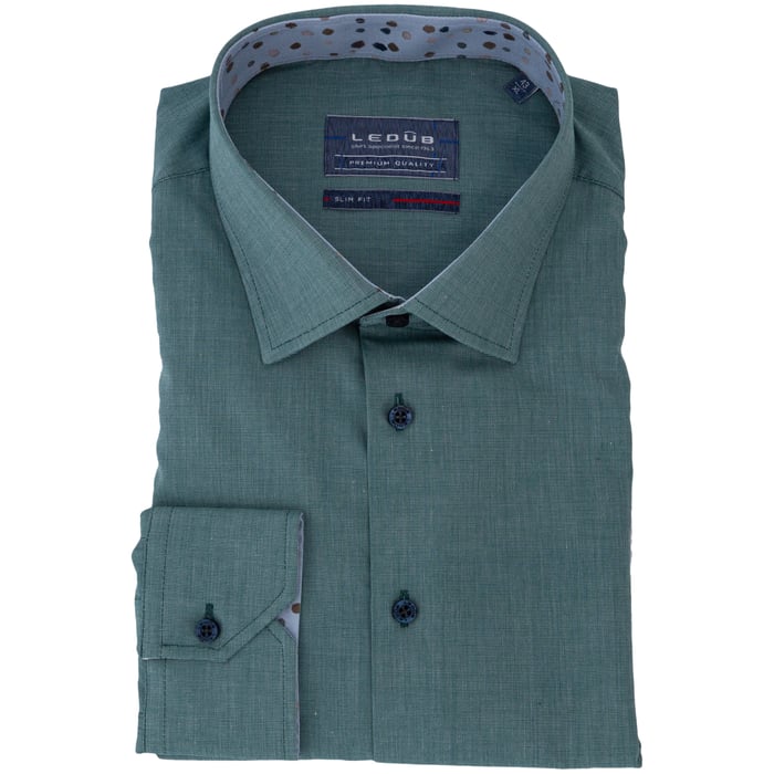 Koop Ledub overhemd uni lange mouw Middengroen voor slechts  € 79,95 bij Henk ter Horst herenmode