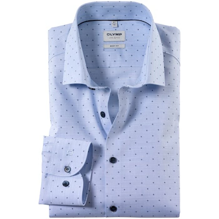 Koop Olymp Level Five body fit extra lange mouw overhemd Blauw voor slechts  € 79,95 bij Henk ter Horst herenmode