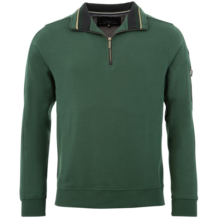 Koop RB Boston katoenen trui ribstructuur met rits Groen voor slechts   bij Henk ter Horst herenmode