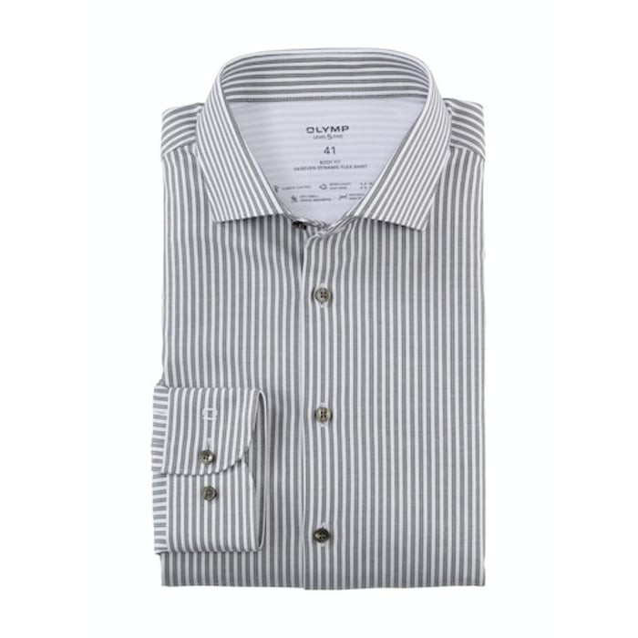 Koop Olymp Level Five 24/Seven slim fit gestreept overhemd olijfgroen voor slechts  € 79,95 bij Henk ter Horst herenmode