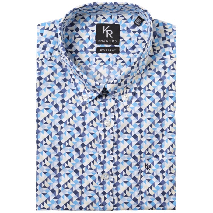 Koop Kings Road korte mouw ruimvallend driehoekprint Blauw voor slechts  € 34,95 bij Henk ter Horst herenmode