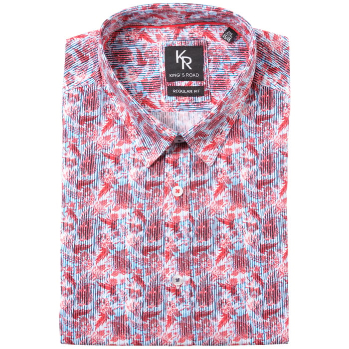 Koop Kings Road korte mouw ruimvallend bloemen print overhemd Rood voor slechts  € 44,95 bij Henk ter Horst herenmode