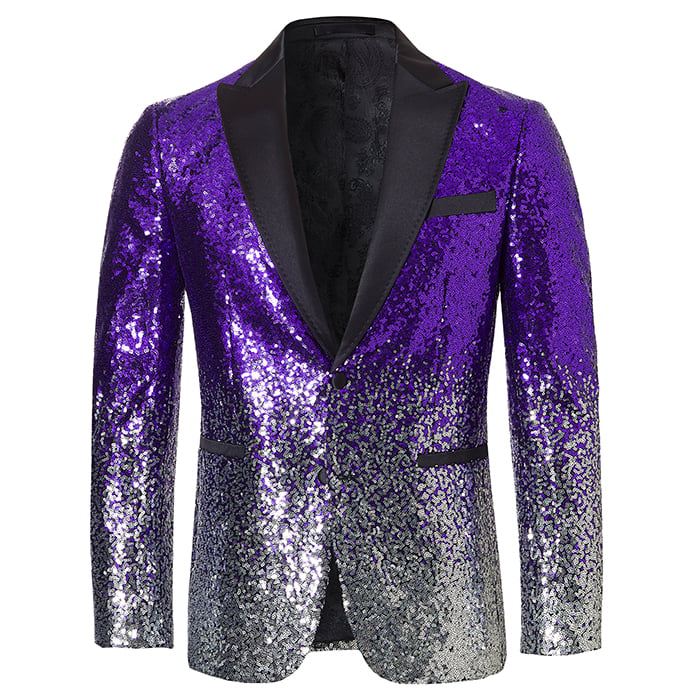 Koop Henk ter Horst Feestcolbert paillet iriserend glanzend glitter verloop tuxedo jacket smoking colbert met opgesneden revers Wit / Paars voor slechts  € 132,97 bij Henk ter Horst herenmode