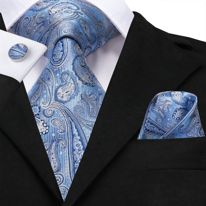 Koop Henk ter Horst stropdas zijde met manchetknopen en pochette set, paisley Blauw voor slechts  € 49,95 bij Henk ter Horst herenmode