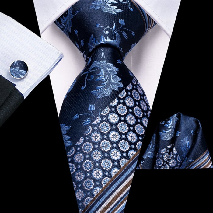 Koop Henk ter Horst stropdas zijde met manchetknopen en pochette set, multidessin Blauw voor slechts  € 49,95 bij Henk ter Horst herenmode