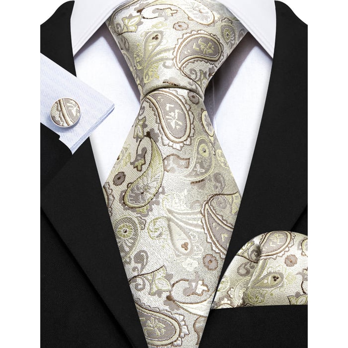 Koop Henk ter Horst stropdas zijde met manchetknopen en pochette set, jacquard paisley Beige voor slechts  € 89,95 bij Henk ter Horst herenmode