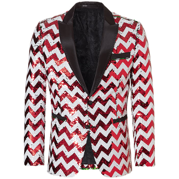 Koop Henk ter Horst Feestcolbert omkeerbaar reversible zigzagpatroon paillet iriserend glanzend glitter tuxedo jacket smokingcolbert met opgesneden revers Rood voor slechts  € 132,97 bij Henk ter Horst herenmode