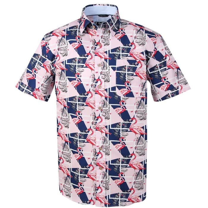 Koop Henk ter Horst 100% katoenen printoverhemd flamingo Blauw voor slechts  € 29,95 bij Henk ter Horst herenmode