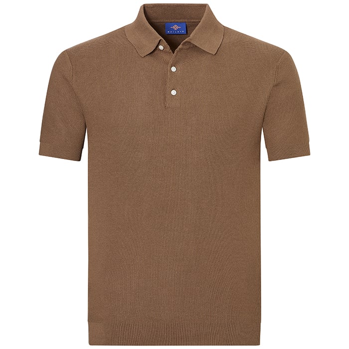 Koop Baileys uni gebreide polo met korte mouw - 100% katoen Bruin voor slechts  € 45,50 bij Henk ter Horst herenmode