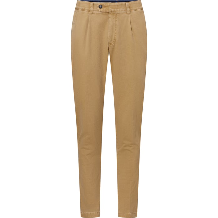 Koop Henk ter Horst katoenen stretch chinobroek met bandplooi Camel voor slechts  € 99,95 bij Henk ter Horst herenmode