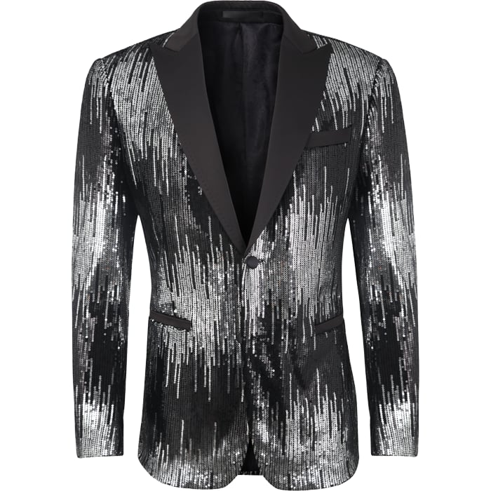 Koop Henk ter Horst Feestcolbert pailletten iriserend zigzag glitter tuxedo jacket smokingcolbert met opgesneden revers, zwart Zilver voor slechts  € 132,97 bij Henk ter Horst herenmode