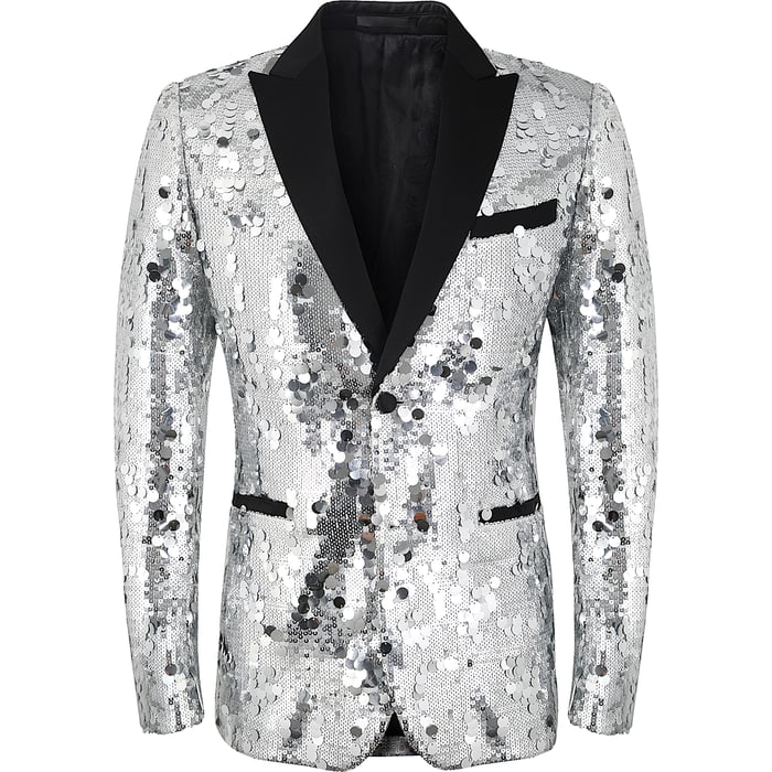 Koop Henk ter Horst Feestcolbert pailletten groot en klein glanzend glitter spiegel tuxedo jacket smokingcolbert met opgesneden revers Zilver voor slechts  € 132,97 bij Henk ter Horst herenmode