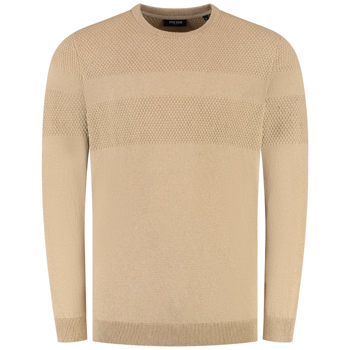 Koop Trui met ronde hals structuur gestreept Pre End Beige voor slechts  € 79,95 bij Henk ter Horst herenmode