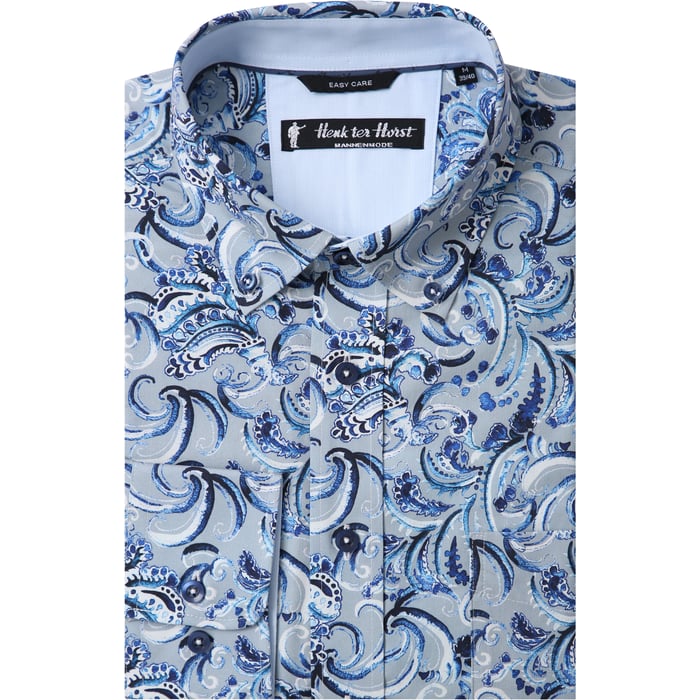 Koop Henk ter Horst 100% katoenen overhemd met lange mouw en hoorn des overvloeds krullen Blauw voor slechts  € 79,95 bij Henk ter Horst herenmode