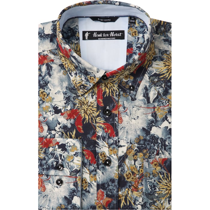 Koop Henk ter Horst 100% katoenen overhemd met lange mouw en inktvlekken met bloemen Grijs voor slechts  € 79,95 bij Henk ter Horst herenmode