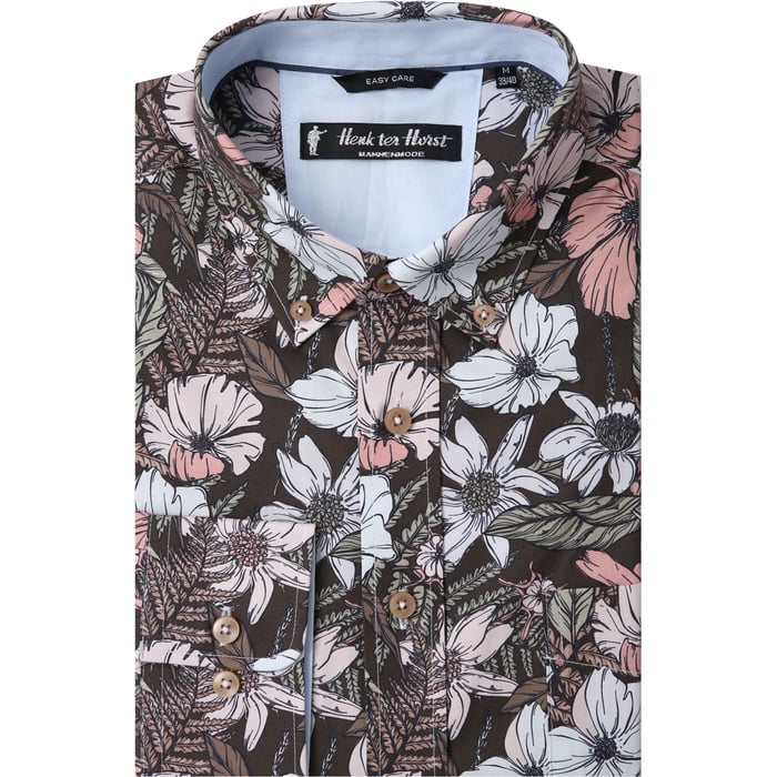 Koop Henk ter Horst 100% katoenen overhemd met lange mouw en retro bloemen Oud roze voor slechts  € 49,95 bij Henk ter Horst herenmode