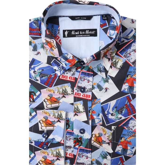 Koop Henk ter Horst 100% katoenen overhemd met lange mouw en pop art wintersport Blauw voor slechts  € 79,95 bij Henk ter Horst herenmode