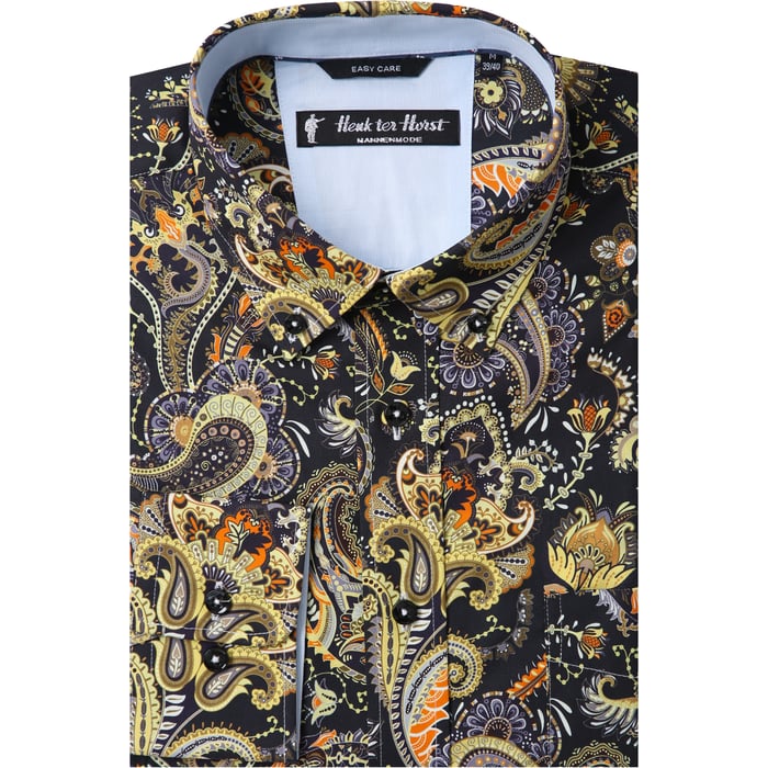 Koop Henk ter Horst 100% katoenen overhemd met lange mouw en paisley bloemen Zwart voor slechts  € 79,95 bij Henk ter Horst herenmode