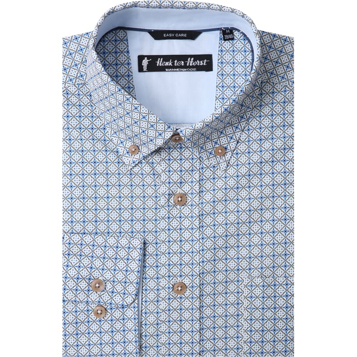 Koop Henk ter Horst 100% katoenen overhemd met lange mouw en ruitjes kleine bloemen Blauw voor slechts  € 79,95 bij Henk ter Horst herenmode