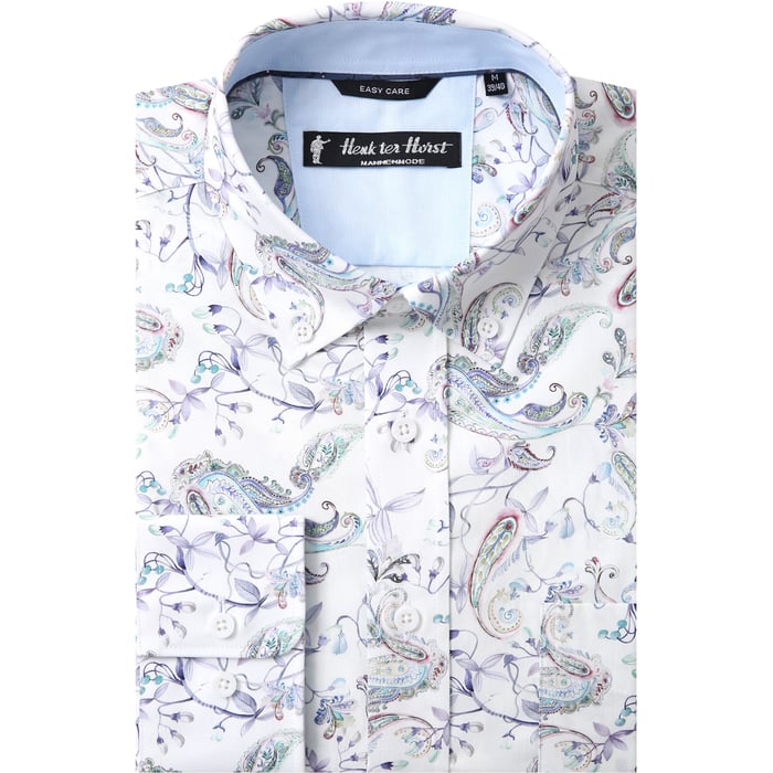 Koop Henk ter Horst 100% katoenen overhemd met lange mouw en florale pastel paisley Lichtgroen voor slechts  € 79,95 bij Henk ter Horst herenmode