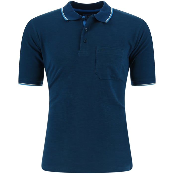Koop Redmond katoenen heren polo shirt korte mouw uni met contrast bies Donkerblauw voor slechts  € 29,99 bij Henk ter Horst herenmode