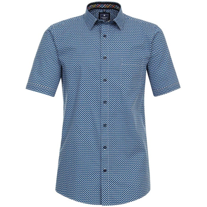 Koop Redmond ruimvallend overhemd korte mouw 100% katoen en borstzak geblokt Blauw voor slechts  € 39,99 bij Henk ter Horst herenmode