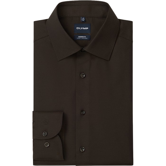 Koop OLYMP Luxor modern fit overhemd kent boord uni schwarzbraun voor slechts  € 79,95 bij Henk ter Horst herenmode