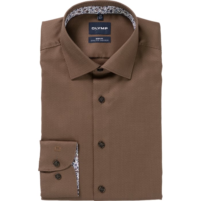 Koop 208229-Hemden Olymp braun voor slechts  € 79,95 bij Henk ter Horst herenmode