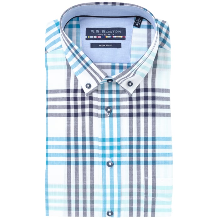 Koop R.B. Boston korte mouw geruit overhemd Mint voor slechts  € 39,95 bij Henk ter Horst herenmode