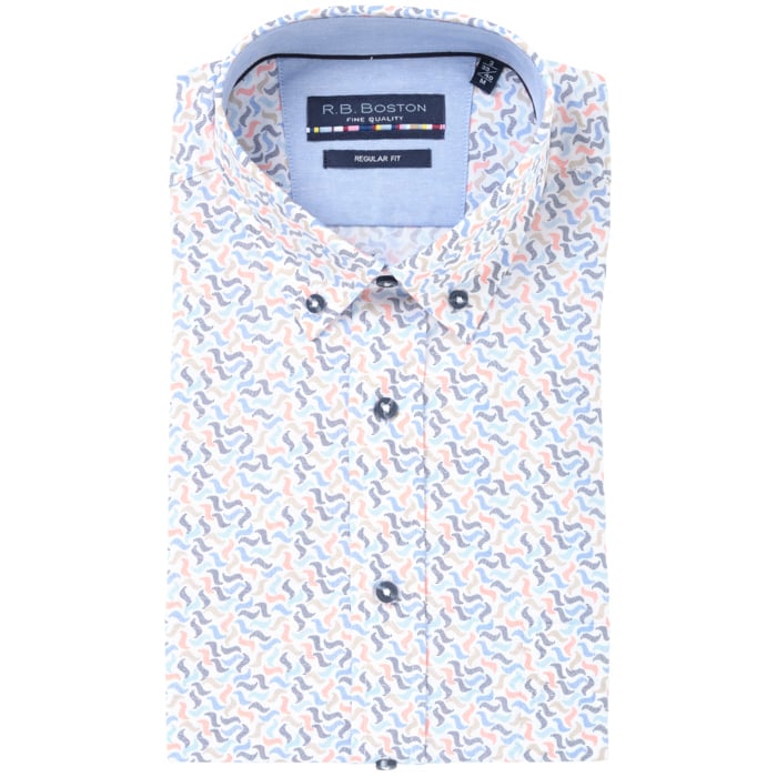 Koop R.B. Boston korte mouw zeegolf print overhemd Zalm voor slechts  € 39,95 bij Henk ter Horst herenmode