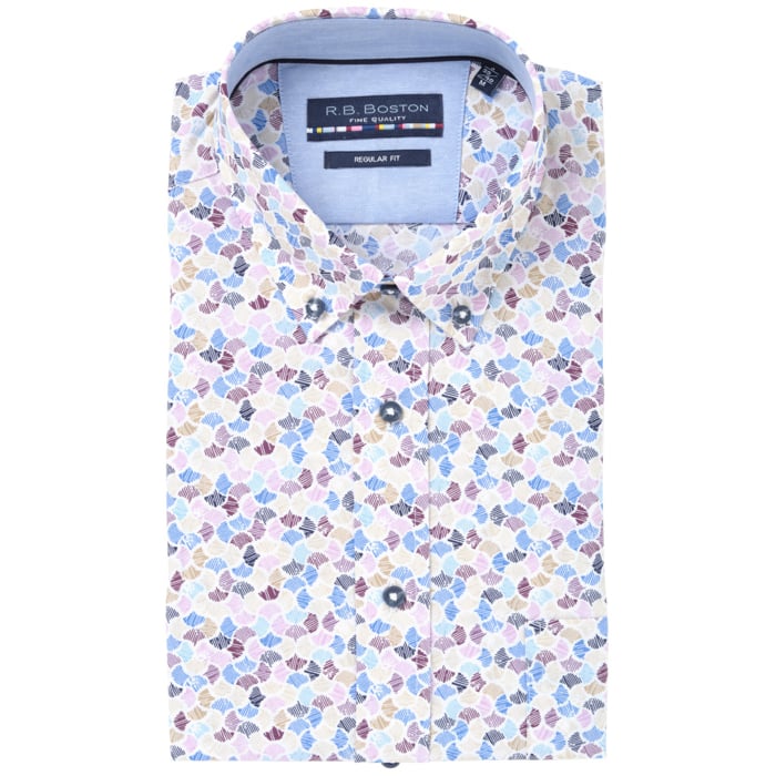 Koop R.B. Boston korte mouw grafisch gestreept overhemd Bordeaux voor slechts  € 39,95 bij Henk ter Horst herenmode