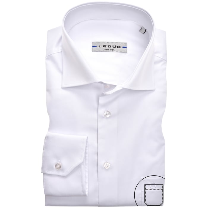 Koop Ledub slim fit uni strijkvrij overhemd met wide spread boord en borstzak Spierwit voor slechts  € 52,46 bij Henk ter Horst herenmode