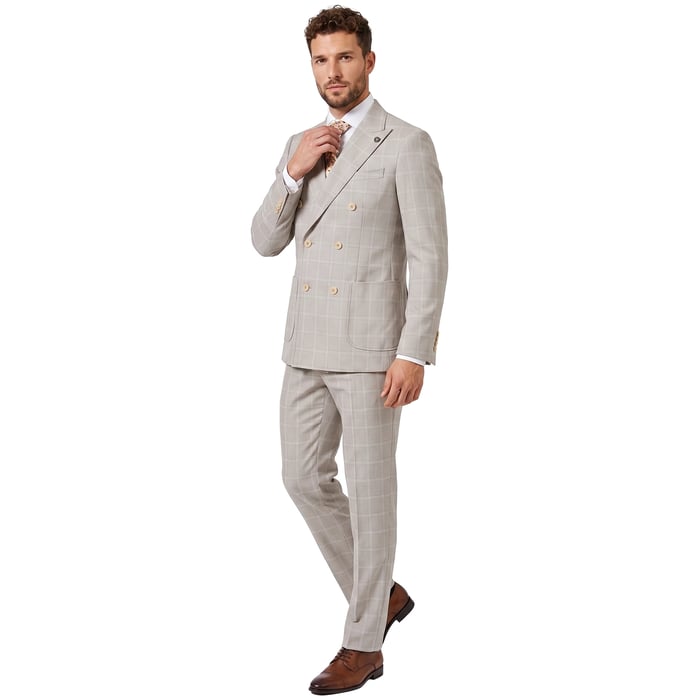Koop Henk ter Horst Flexx slim-fit beige double-breasted kostuum voor slechts  € 199,95 bij Henk ter Horst herenmode