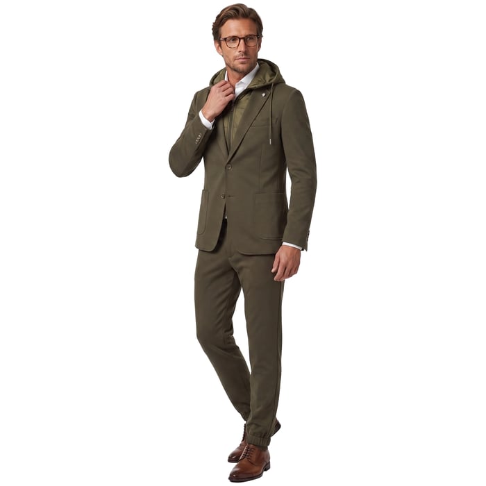 Koop Henk ter Horst slim fit mix & match herenkostuum hoodie gemeleerd tricot flexx - Donkergroen voor slechts  € 359,90 bij Henk ter Horst herenmode