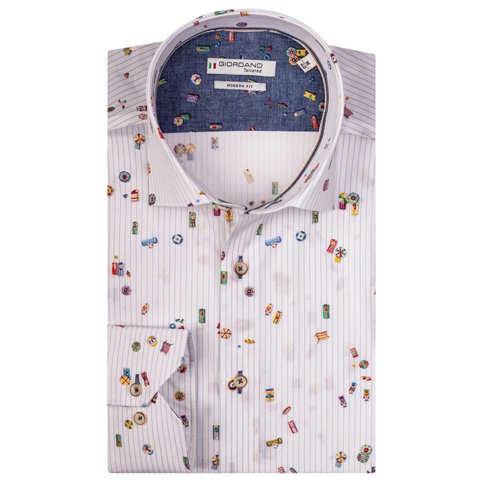 Koop Giordano modern fit overhemd gestreept wit voor slechts  € 89,95 bij Henk ter Horst herenmode