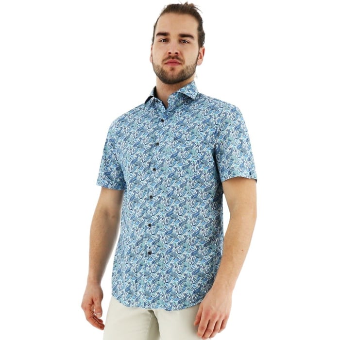 Koop Fellows united regular fit overhemd korte mouw paisley blauw voor slechts  € 69,95 bij Henk ter Horst herenmode